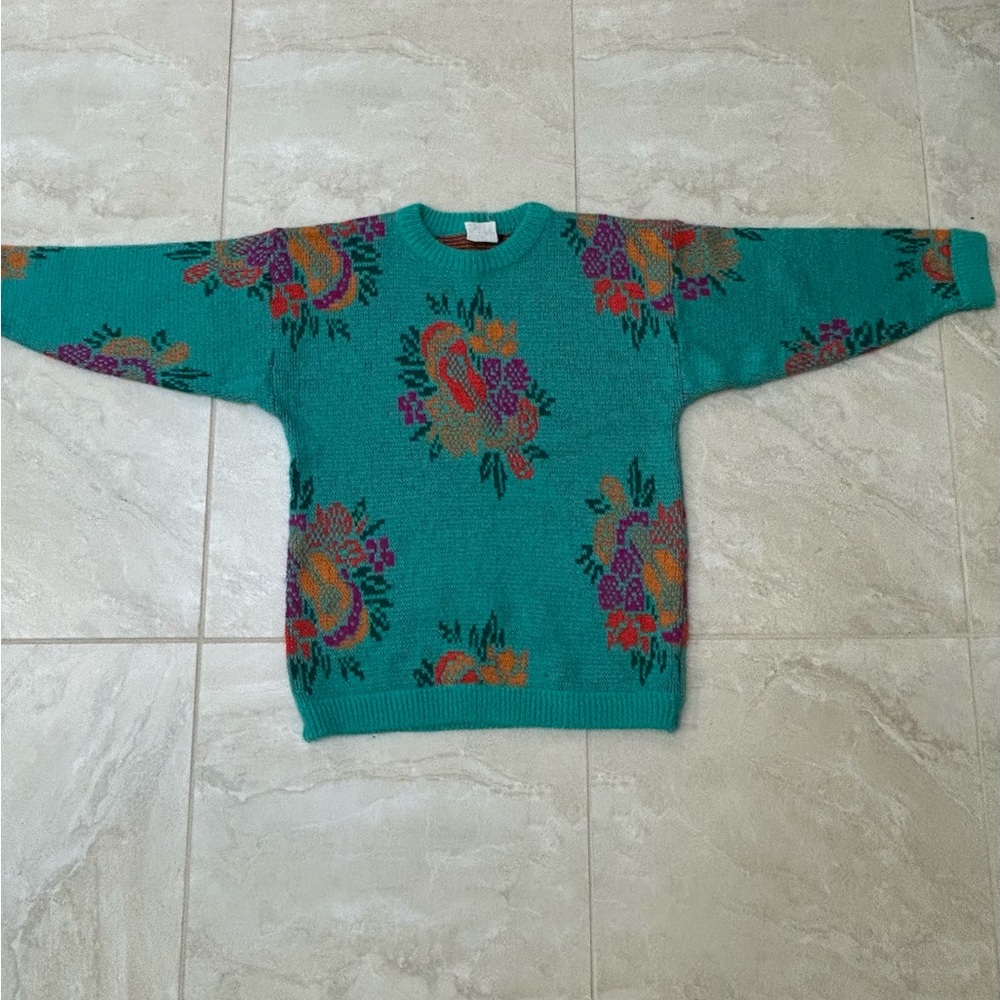 Esprit Teal Sweater with Floral Accents